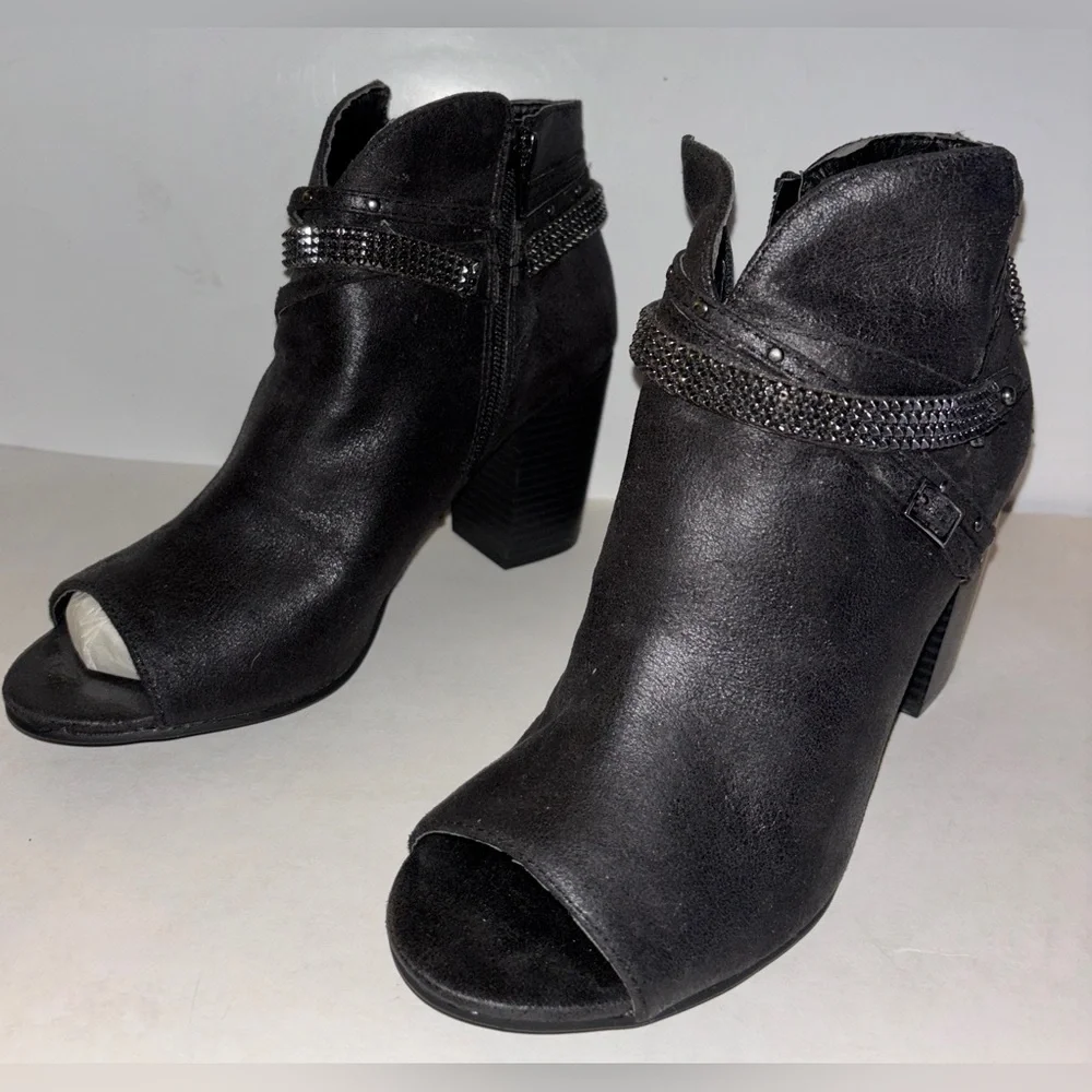 Rampage Women's Meera Peep Toe Rhinestone Glitz Buckle Strap Ankle Bootie 7 1/2M